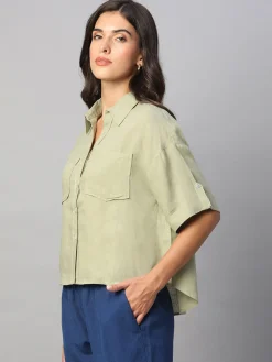 Women Cottonworld Tops & Shirts | Tops & Shirts^Women's 100% Linen Boxy Fit Blouse