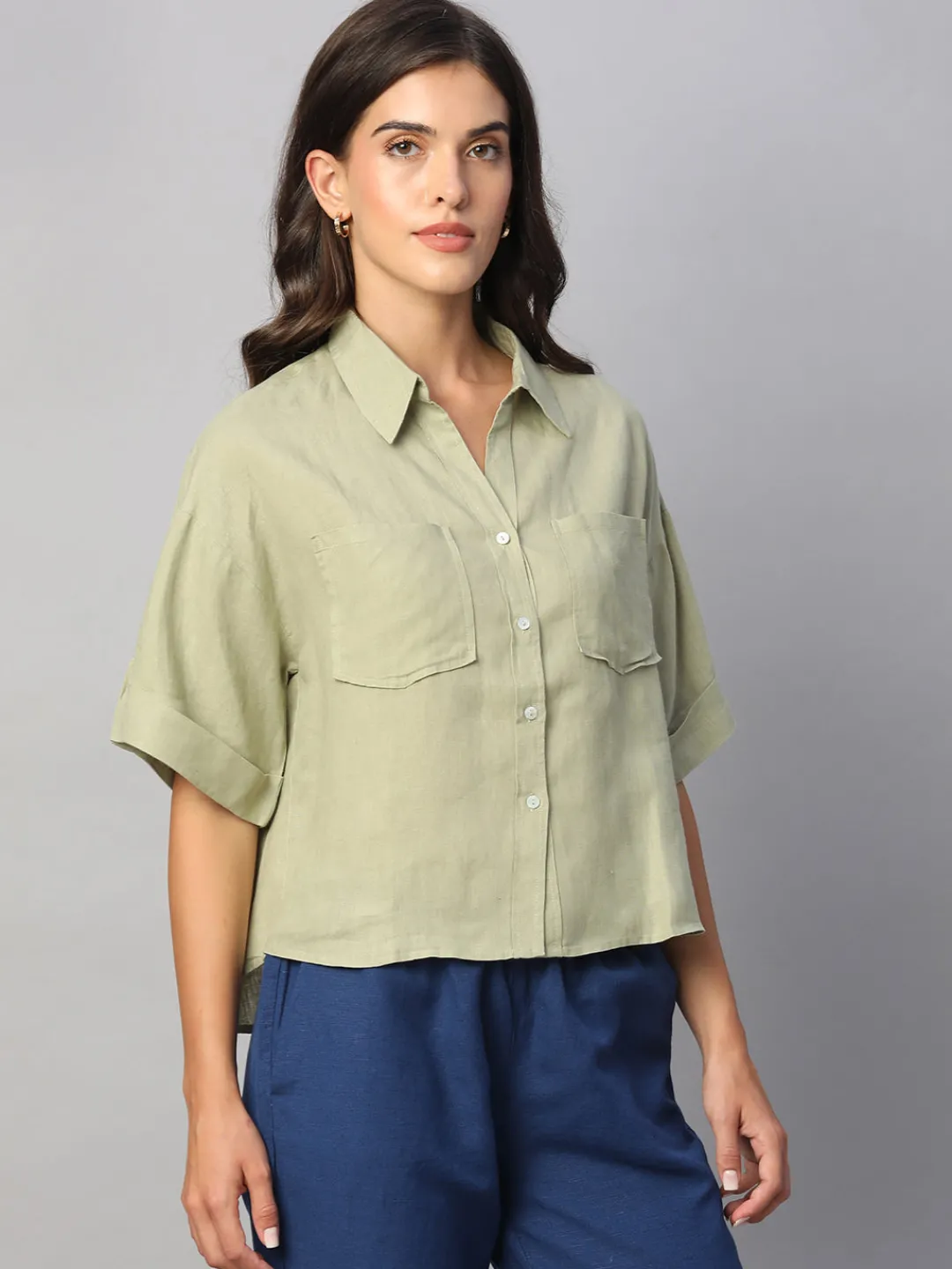 Women Cottonworld Tops & Shirts | Tops & Shirts^Women's 100% Linen Boxy Fit Blouse