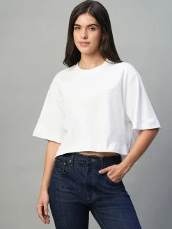 Women Cottonworld Round Neck^Women's 100% Cotton Boxy Fit Tshirt