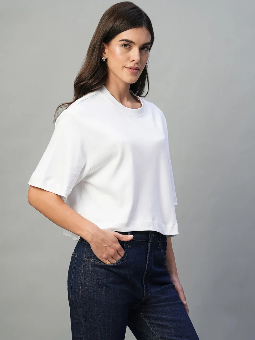 Women Cottonworld Round Neck^Women's 100% Cotton Boxy Fit Tshirt