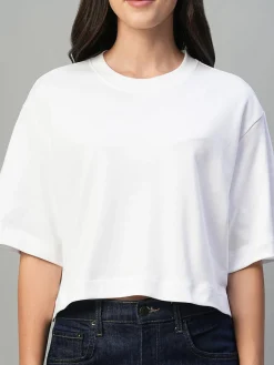 Women Cottonworld Round Neck^Women's 100% Cotton Boxy Fit Tshirt