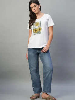 Women Cottonworld Round Neck | Regular Fit^Women's 100% Cotton Regular Fit Tshirt
