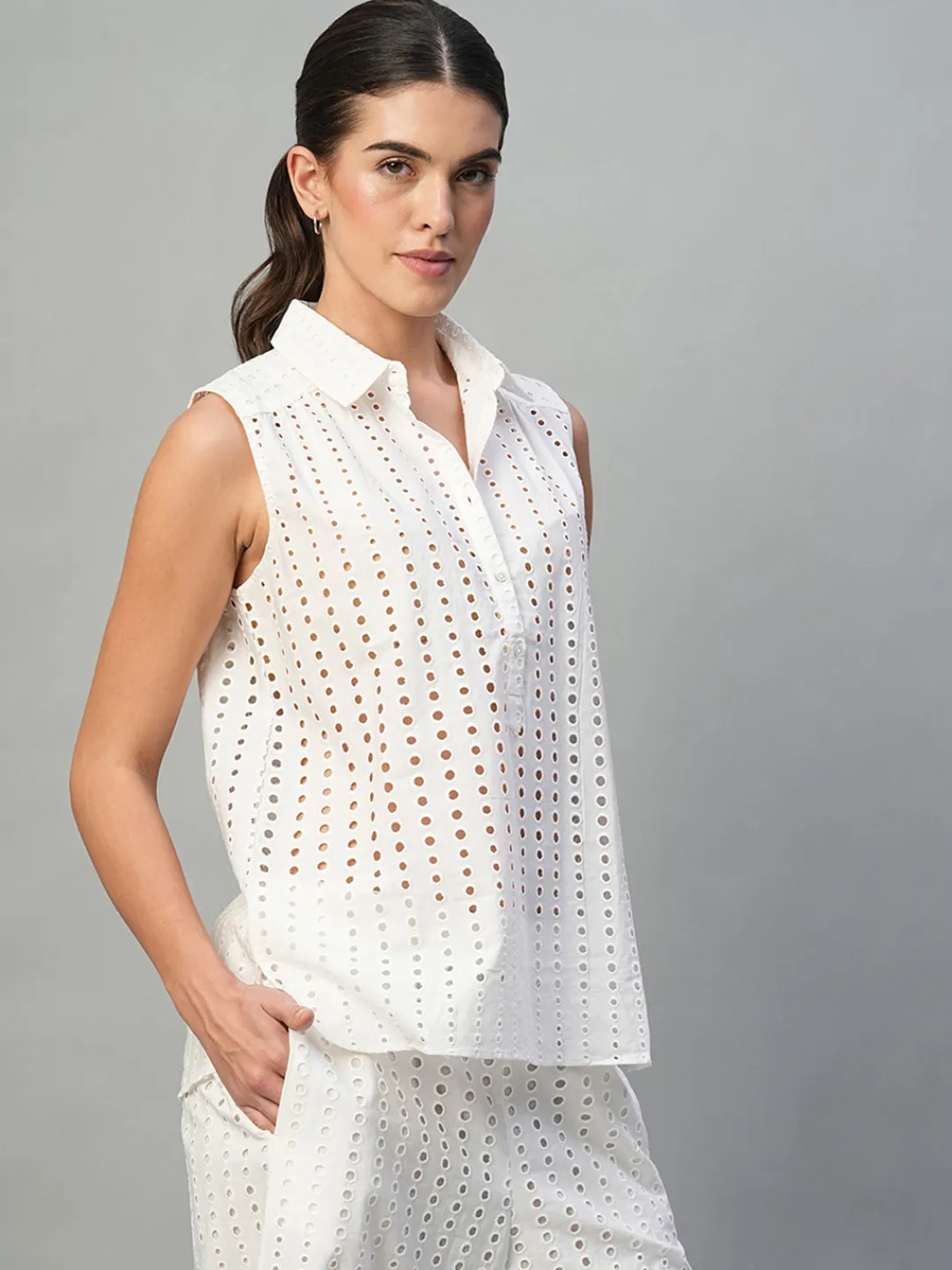 Women Cottonworld Womens Co-Ord Sets^Women's 100% Cotton Regular Fit Blouse