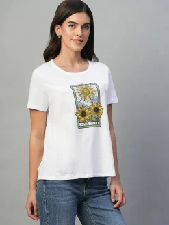 Women Cottonworld Round Neck | Regular Fit^Women's 100% Cotton Regular Fit Tshirt