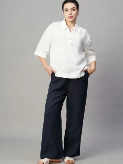 Women Cottonworld Tops & Shirts | Tops & Shirts^Women's 100% Linen Boxy Fit Blouse