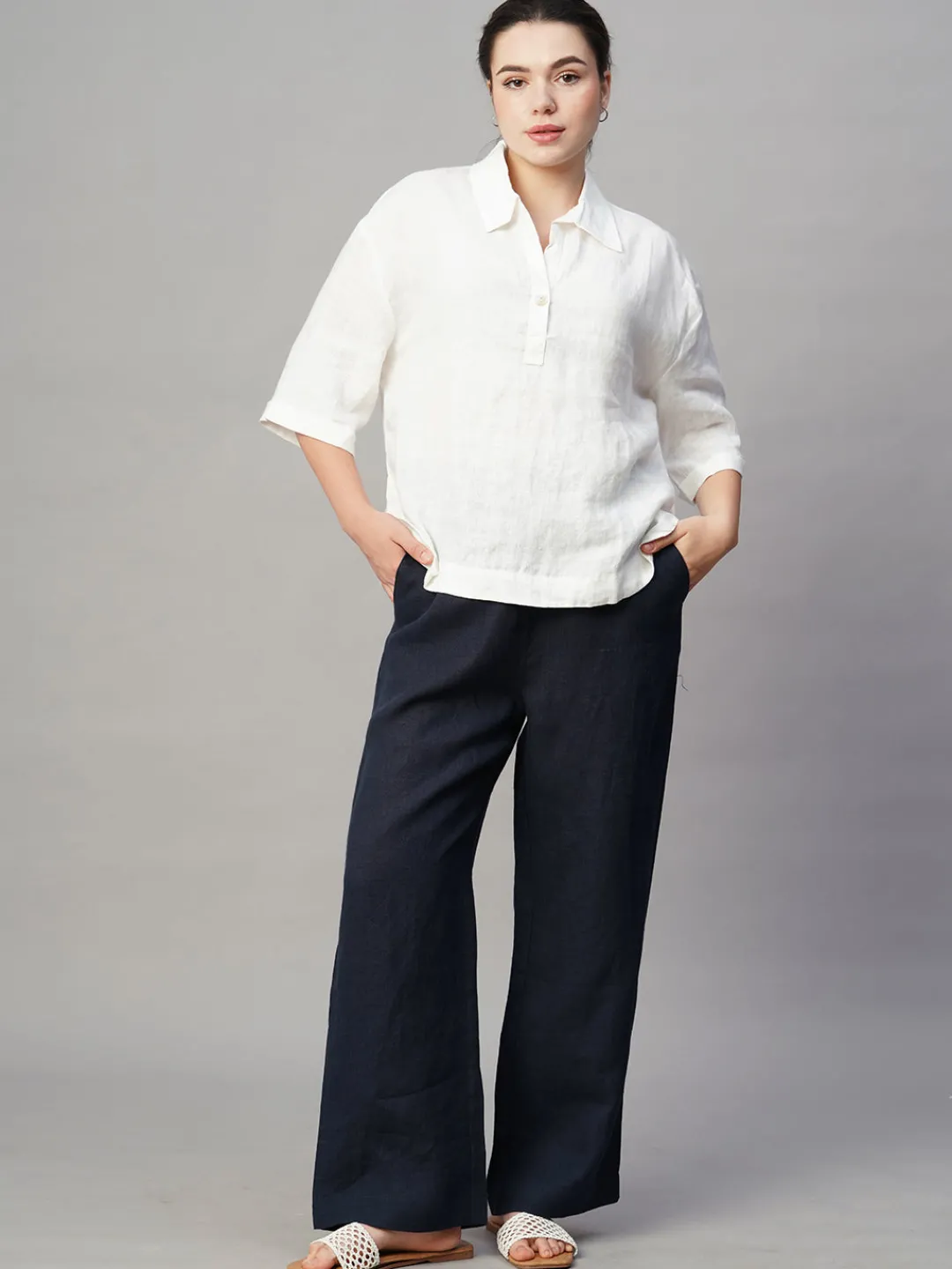Women Cottonworld Tops & Shirts | Tops & Shirts^Women's 100% Linen Boxy Fit Blouse