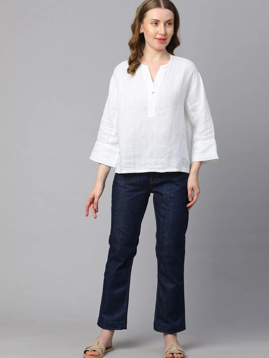 Women Cottonworld Tops & Shirts | Tops & Shirts^Women's 100% Linen Boxy Fit Blouse