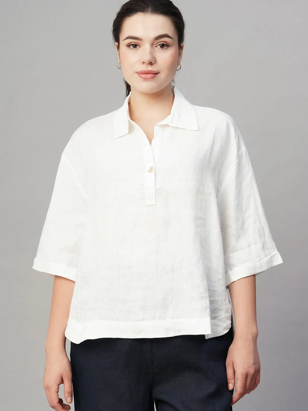 Women Cottonworld Tops & Shirts | Tops & Shirts^Women's 100% Linen Boxy Fit Blouse