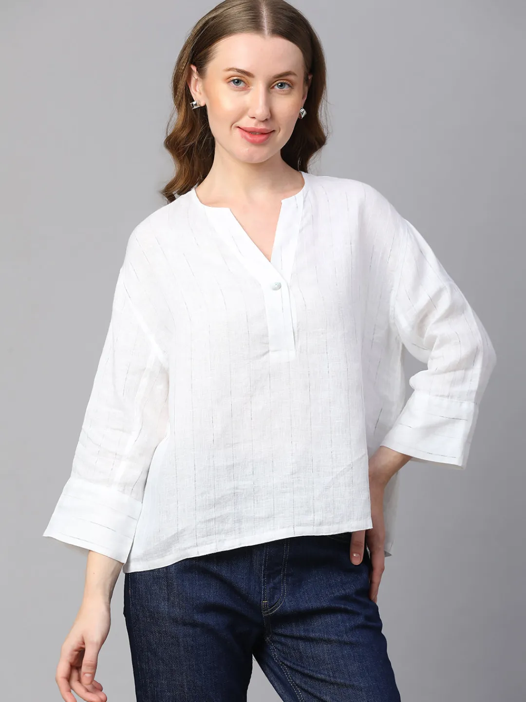 Women Cottonworld Tops & Shirts | Tops & Shirts^Women's 100% Linen Boxy Fit Blouse