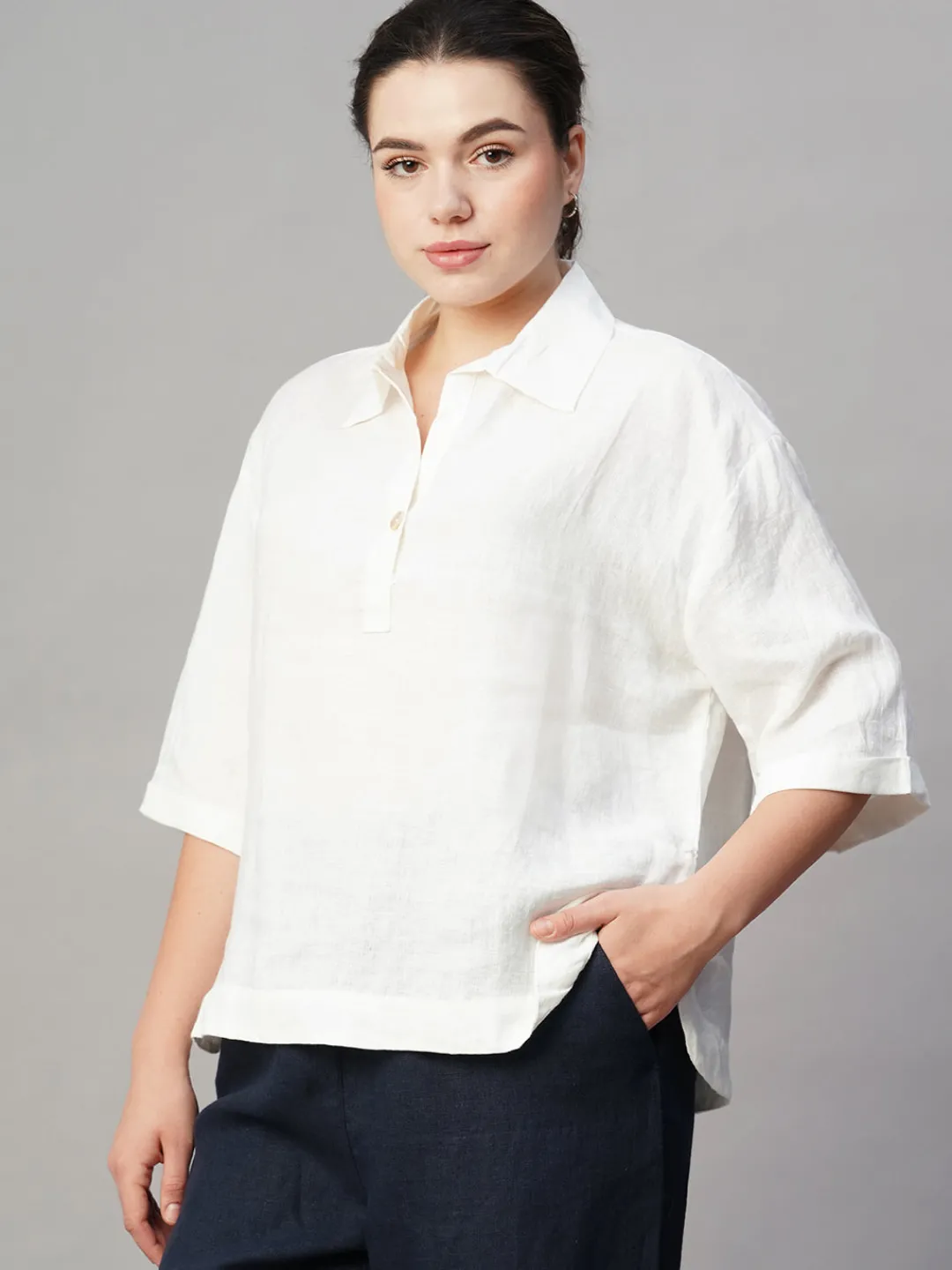 Women Cottonworld Tops & Shirts | Tops & Shirts^Women's 100% Linen Boxy Fit Blouse