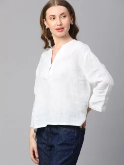 Women Cottonworld Tops & Shirts | Tops & Shirts^Women's 100% Linen Boxy Fit Blouse