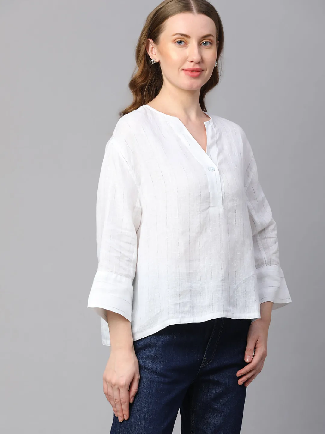 Women Cottonworld Tops & Shirts | Tops & Shirts^Women's 100% Linen Boxy Fit Blouse