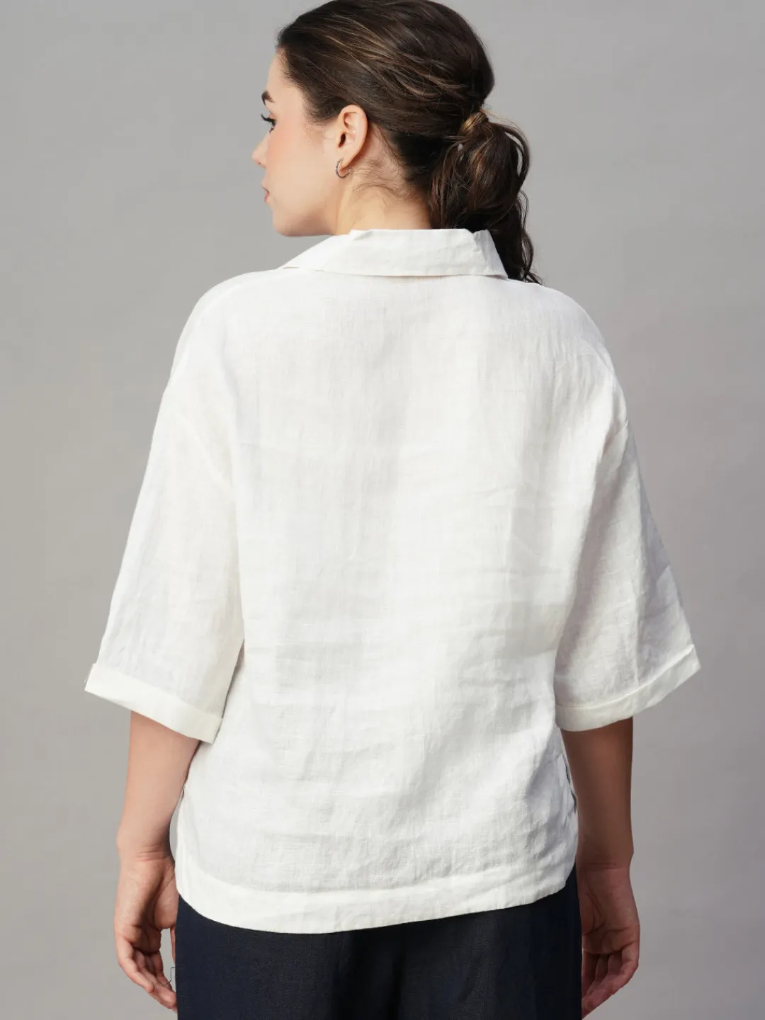 Women Cottonworld Tops & Shirts | Tops & Shirts^Women's 100% Linen Boxy Fit Blouse