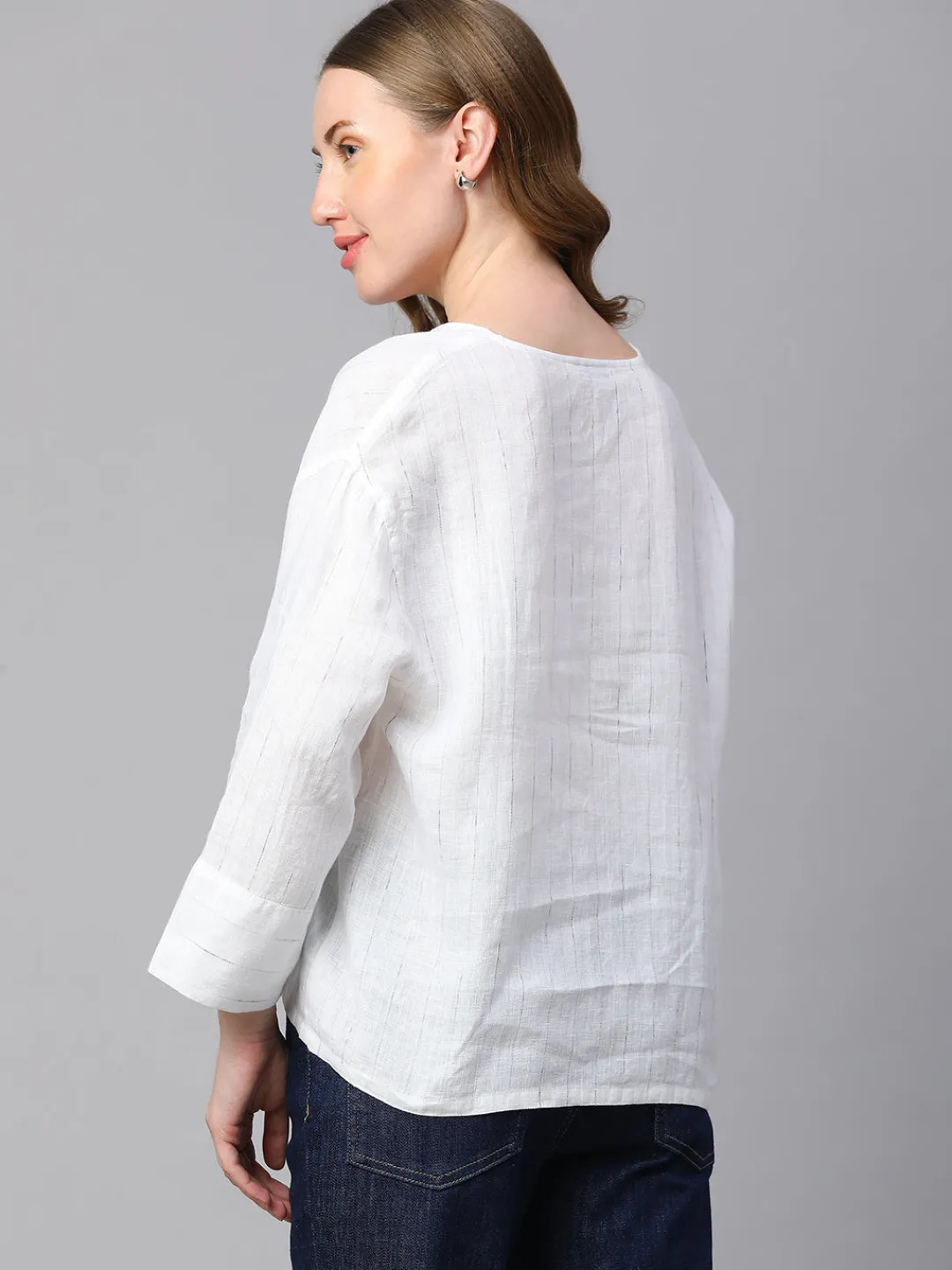 Women Cottonworld Tops & Shirts | Tops & Shirts^Women's 100% Linen Boxy Fit Blouse