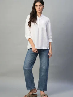 Women Cottonworld Tops & Shirts | Tops & Shirts^Women's 100% Linen Regular Fit Blouse