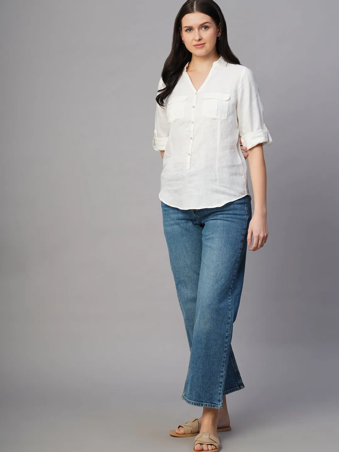 Women Cottonworld Tops & Shirts | Tops & Shirts^Women's 100% Linen Regular Fit Blouse