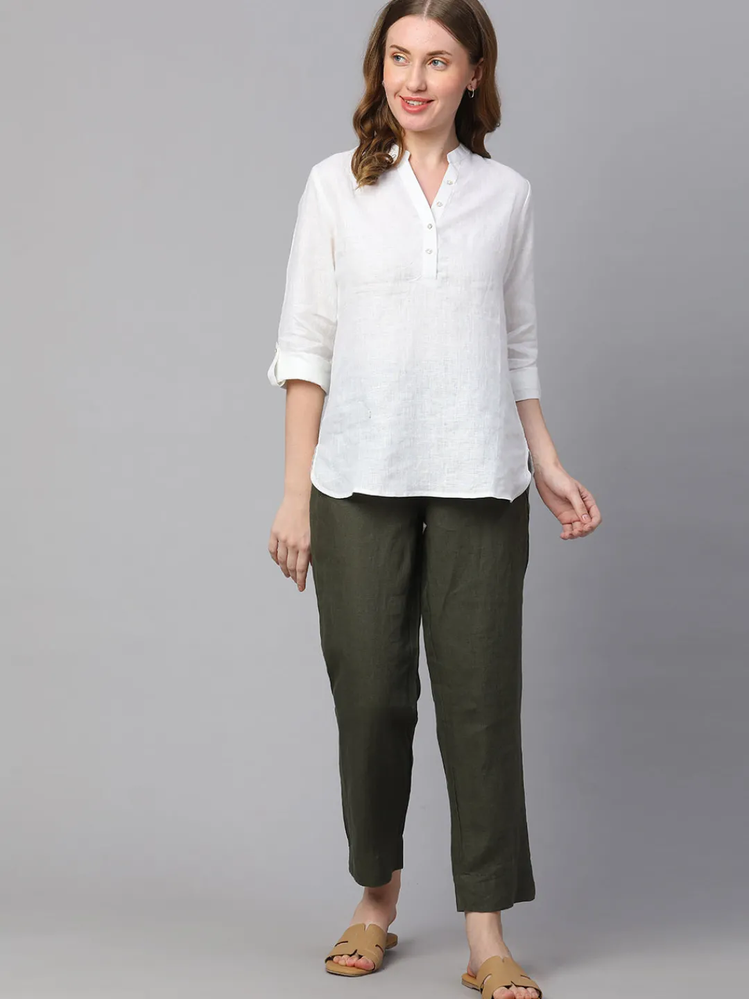 Women Cottonworld Tops & Shirts | Tops & Shirts^Women's 100% Linen Regular Fit Blouse