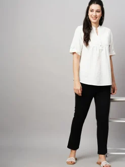 Women Cottonworld Tops & Shirts | Tops & Shirts^Women's 100% Linen Regular Fit Blouse