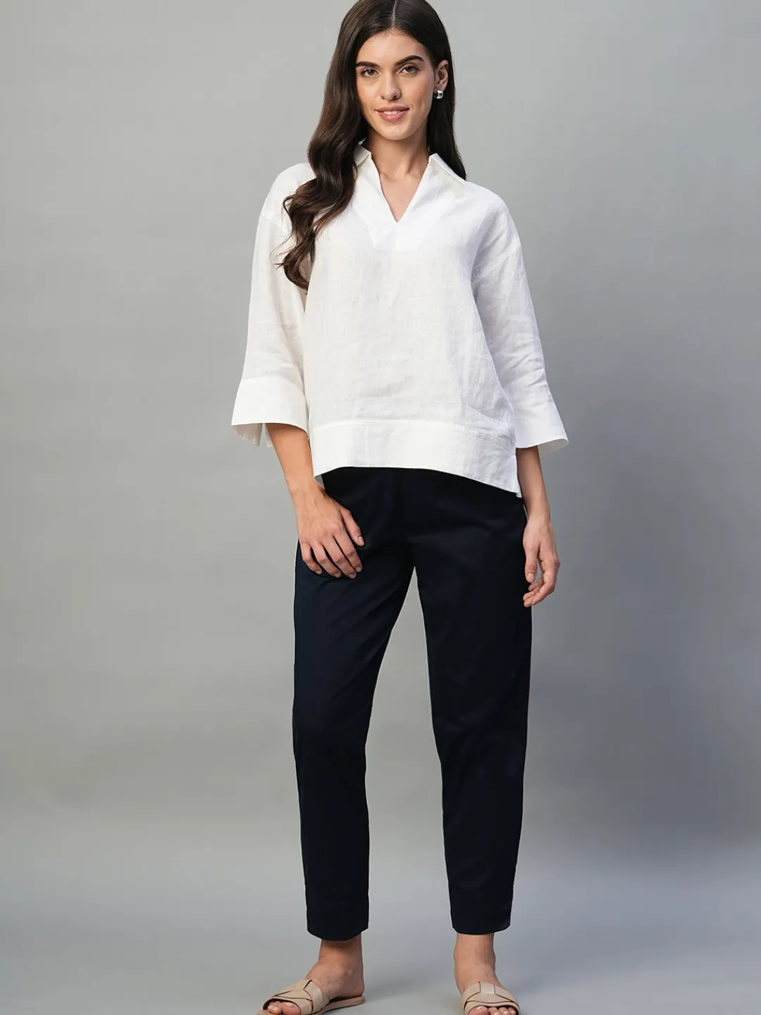 Women Cottonworld Tops & Shirts | Tops & Shirts^Women's 100% Linen Regular Fit Blouse