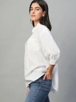 Women Cottonworld Tops & Shirts | Tops & Shirts^Women's 100% Linen Regular Fit Blouse
