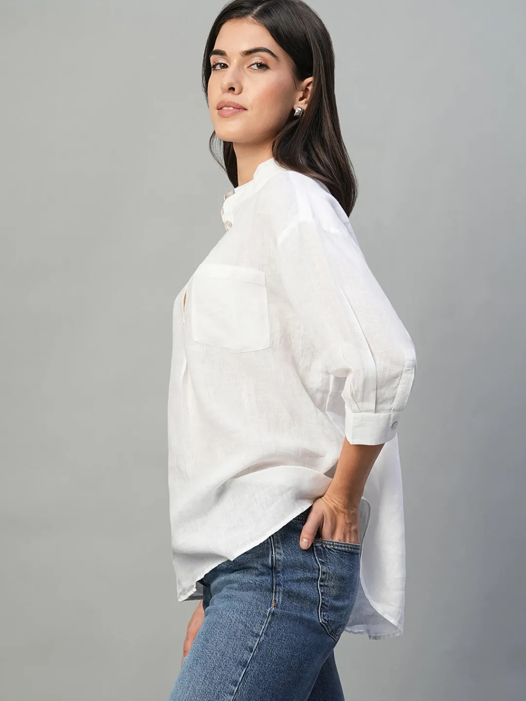 Women Cottonworld Tops & Shirts | Tops & Shirts^Women's 100% Linen Regular Fit Blouse