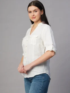 Women Cottonworld Tops & Shirts | Tops & Shirts^Women's 100% Linen Regular Fit Blouse