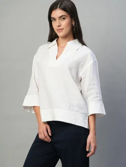 Women Cottonworld Tops & Shirts | Tops & Shirts^Women's 100% Linen Regular Fit Blouse