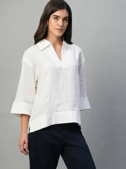 Women Cottonworld Tops & Shirts | Tops & Shirts^Women's 100% Linen Regular Fit Blouse