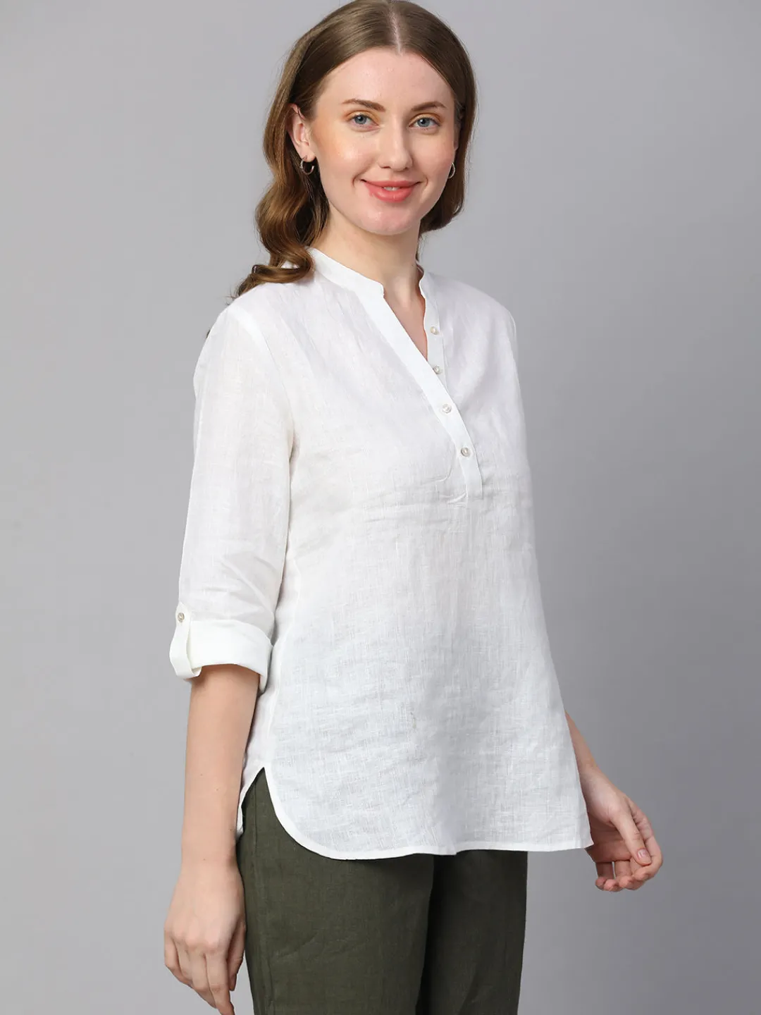 Women Cottonworld Tops & Shirts | Tops & Shirts^Women's 100% Linen Regular Fit Blouse