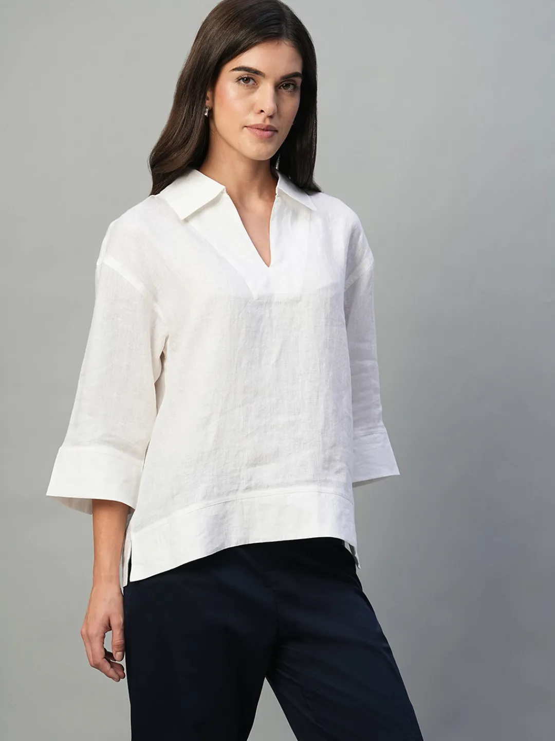 Women Cottonworld Tops & Shirts | Tops & Shirts^Women's 100% Linen Regular Fit Blouse