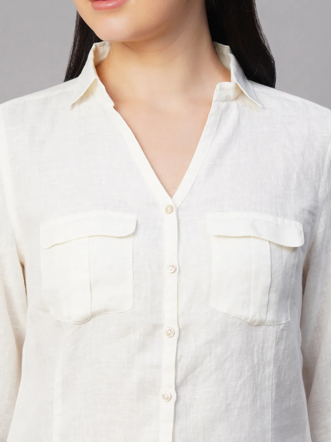 Women Cottonworld Tops & Shirts | Tops & Shirts^Women's 100% Linen Regular Fit Blouse
