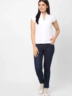 Women Cottonworld V-Neck^Women's Cotton Elastane Slim Fit Tshirt