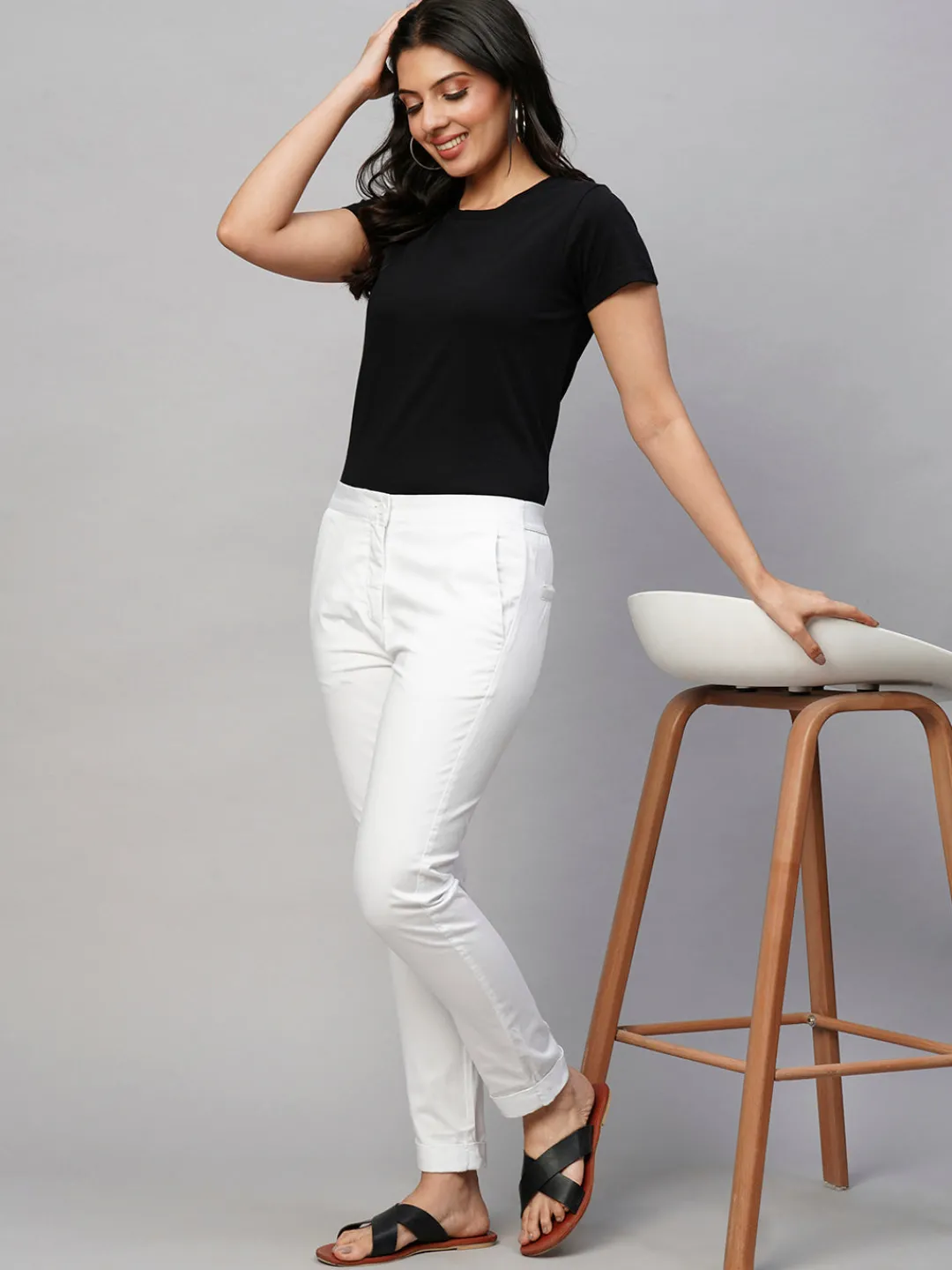 Women Cottonworld Trousers^Women's Cotton Lycra Slim Fit Pant