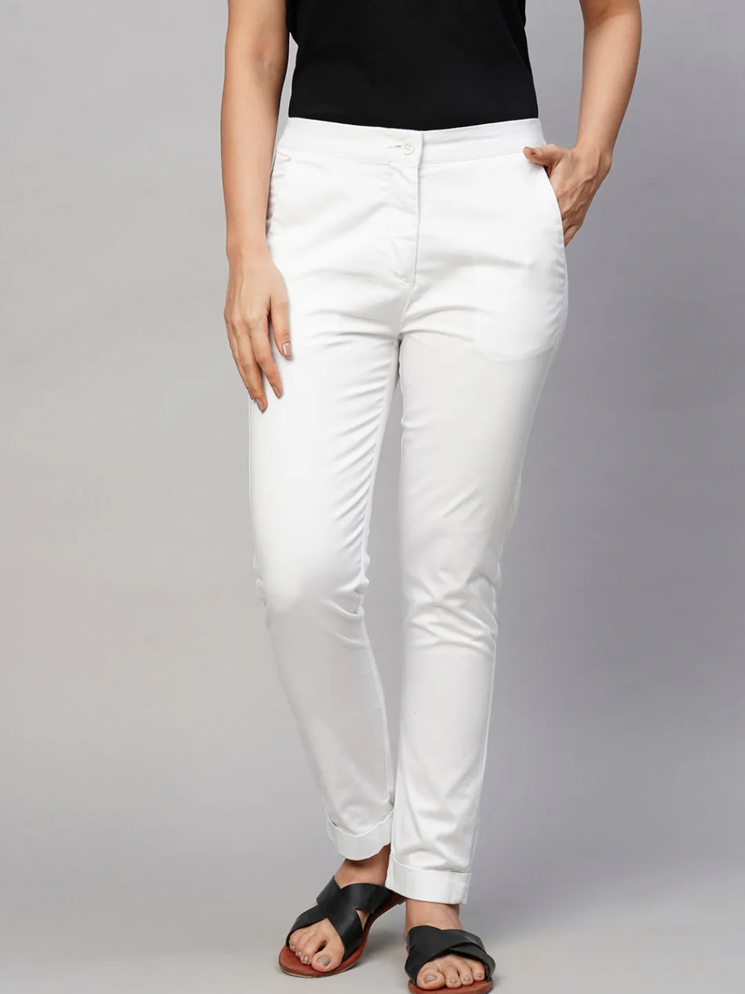 Women Cottonworld Trousers^Women's Cotton Lycra Slim Fit Pant