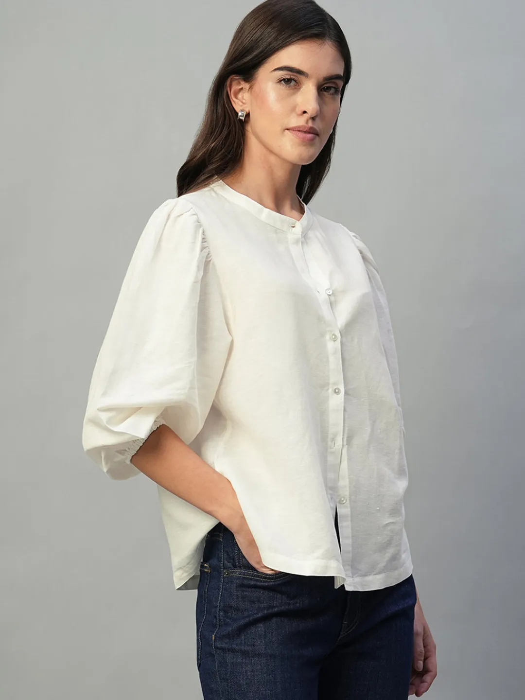 Women Cottonworld Tops & Shirts | Tops & Shirts^Women's Linen Cotton Regular Fit Blouse