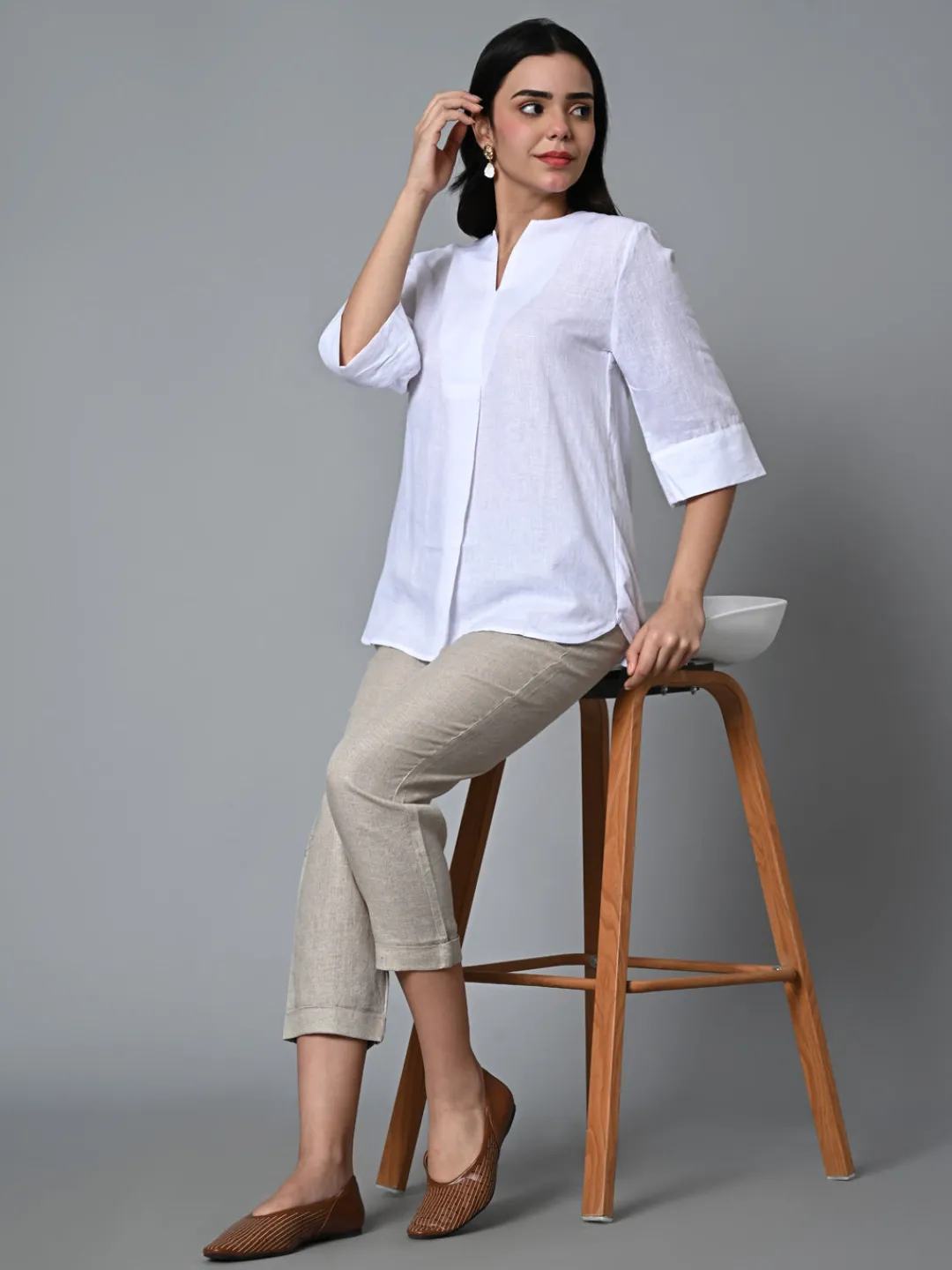 Women Cottonworld Tops & Shirts | Tops & Shirts^Women's Linen Excel Regular Fit Blouse
