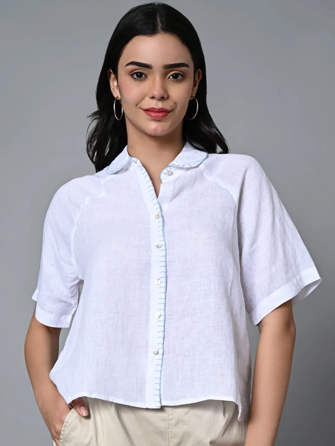 Women Cottonworld Tops & Shirts | Tops & Shirts^Women's Linen Excel Regular Fit Blouse