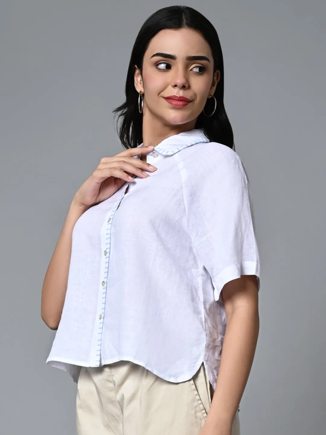 Women Cottonworld Tops & Shirts | Tops & Shirts^Women's Linen Excel Regular Fit Blouse