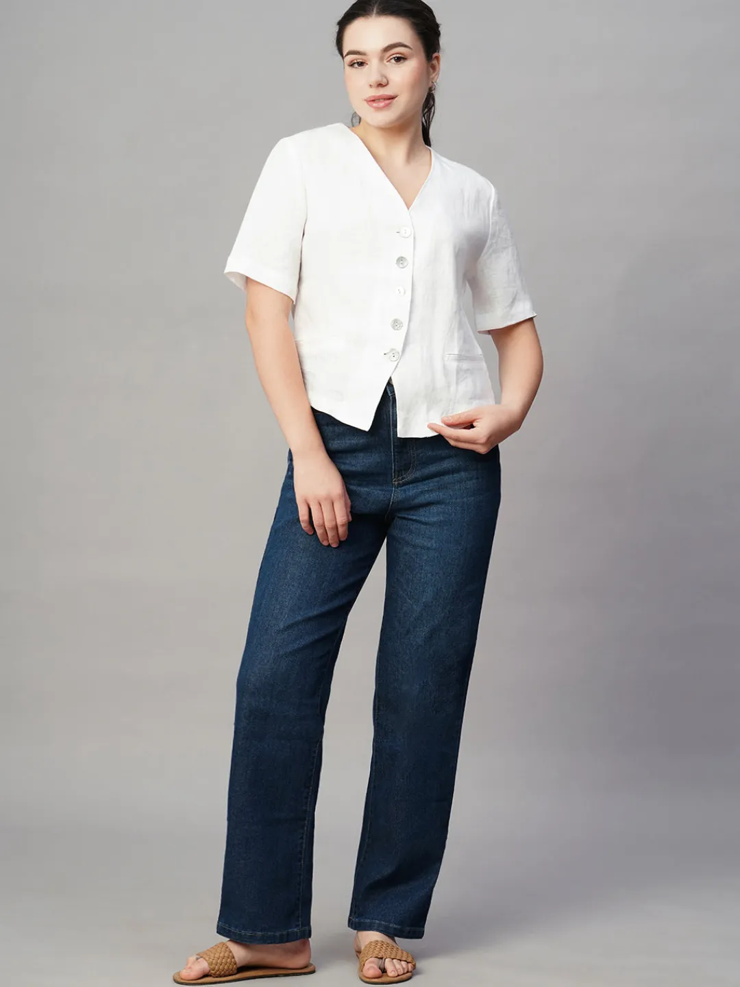 Women Cottonworld Tops & Shirts | Tops & Shirts^Women's Linen Regular Fit Blouse