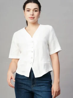 Women Cottonworld Tops & Shirts | Tops & Shirts^Women's Linen Regular Fit Blouse