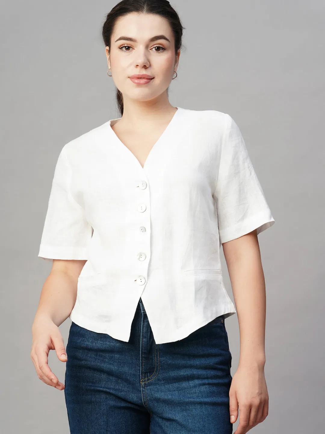 Women Cottonworld Tops & Shirts | Tops & Shirts^Women's Linen Regular Fit Blouse