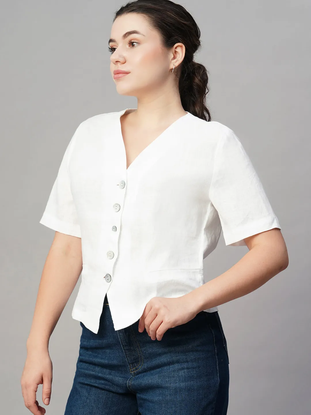 Women Cottonworld Tops & Shirts | Tops & Shirts^Women's Linen Regular Fit Blouse