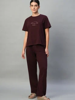 Women Cottonworld Loungewear^Women's 100% Cotton Regular Fit Knit Tshirt-Pyjama Set