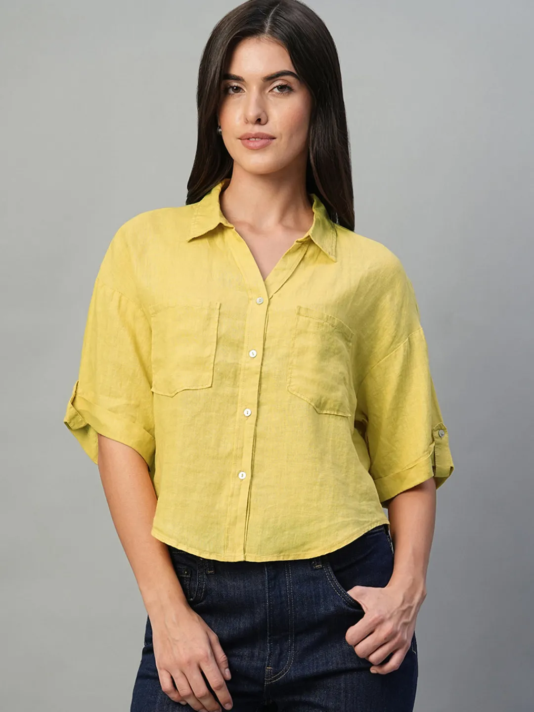 Women Cottonworld Tops & Shirts | Tops & Shirts^Women's 100% Linen Boxy Fit Blouse
