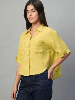 Women Cottonworld Tops & Shirts | Tops & Shirts^Women's 100% Linen Boxy Fit Blouse