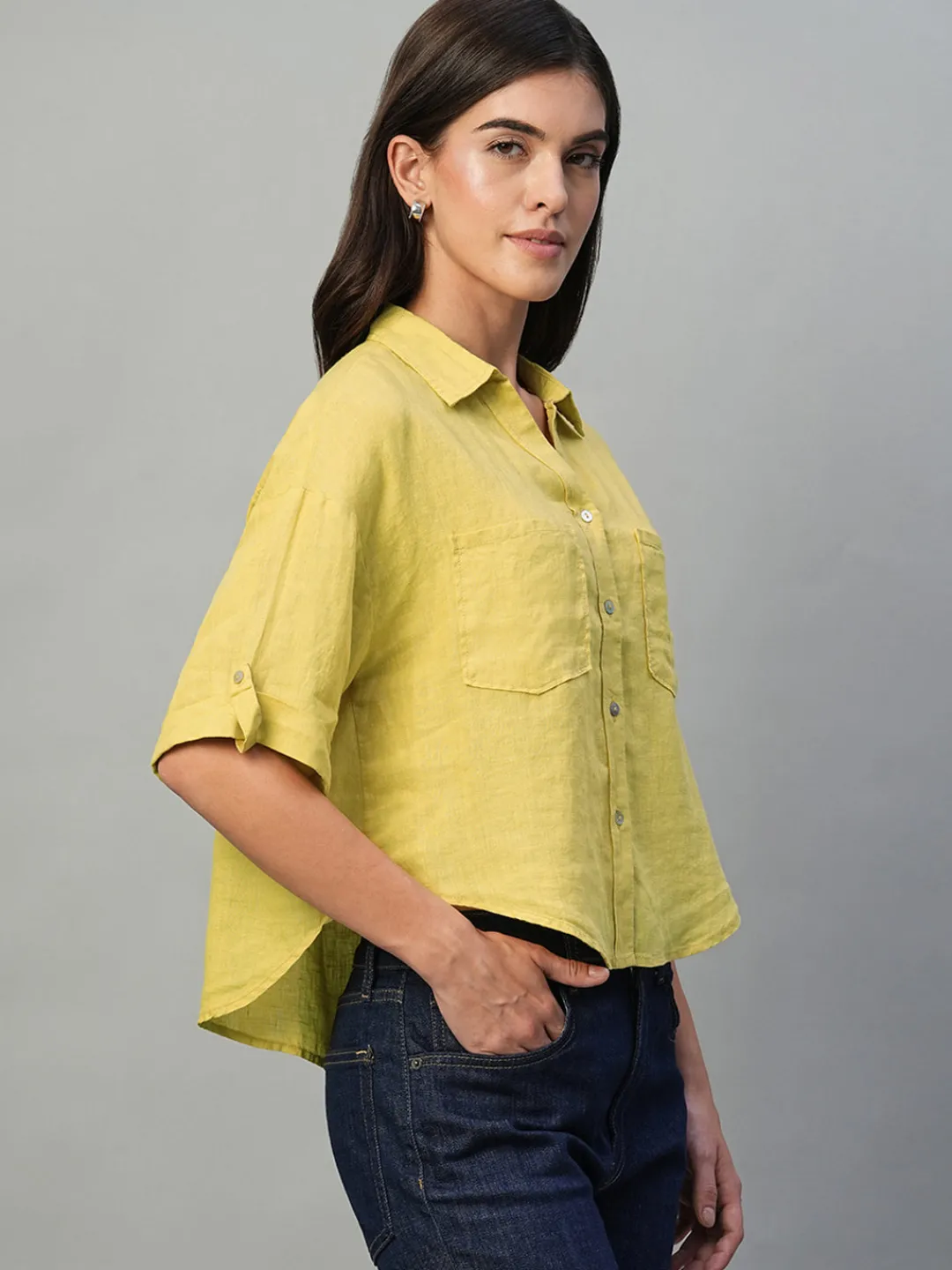 Women Cottonworld Tops & Shirts | Tops & Shirts^Women's 100% Linen Boxy Fit Blouse