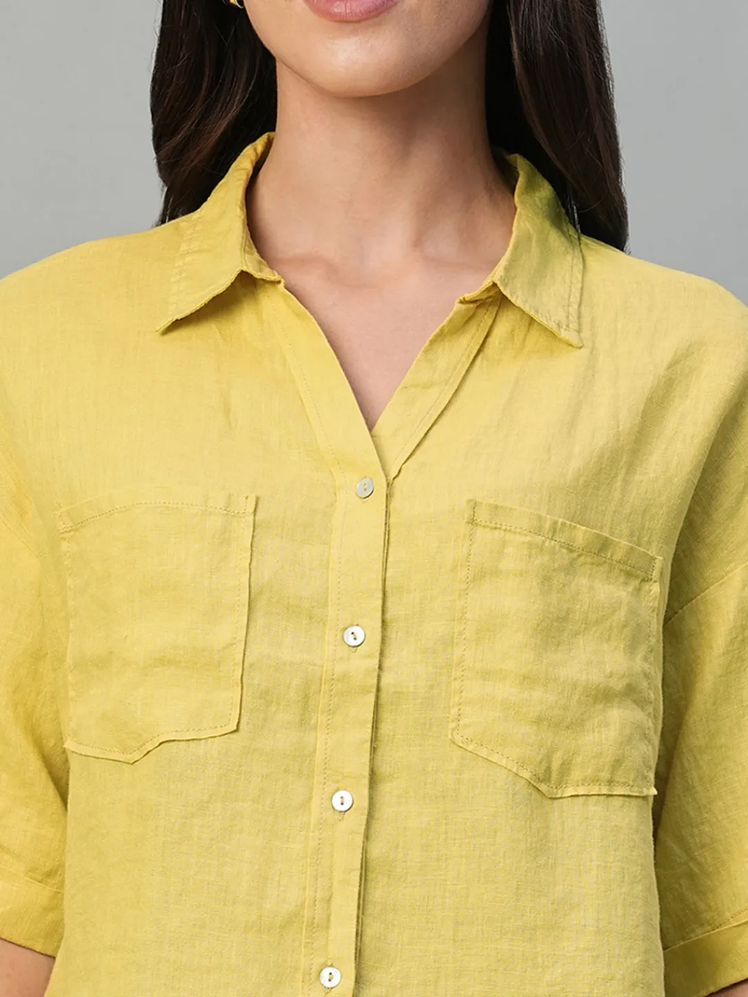 Women Cottonworld Tops & Shirts | Tops & Shirts^Women's 100% Linen Boxy Fit Blouse