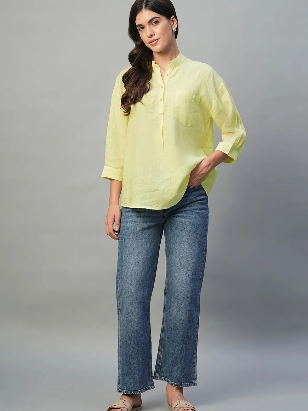 Women Cottonworld Tops & Shirts | Tops & Shirts^Women's 100% Linen Regular Fit Blouse