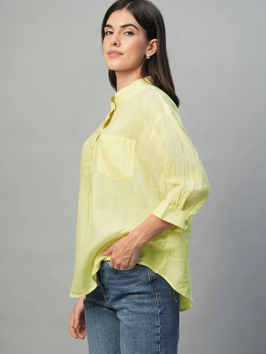 Women Cottonworld Tops & Shirts | Tops & Shirts^Women's 100% Linen Regular Fit Blouse
