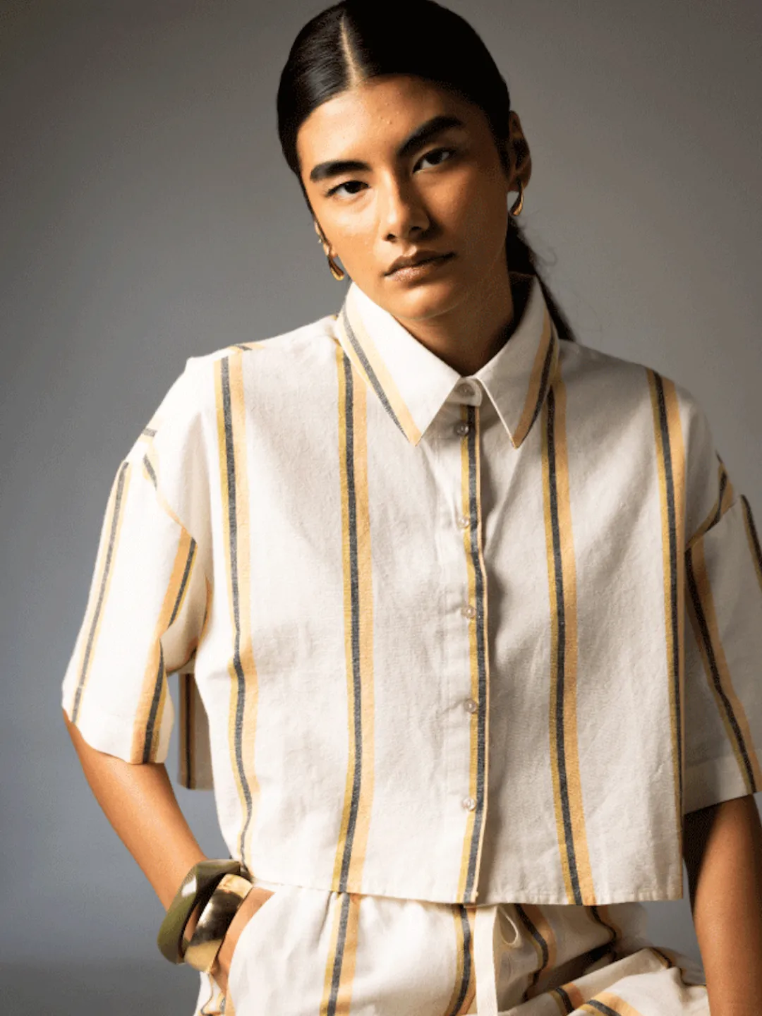 Women Cottonworld Tops & Shirts | Tops & Shirts^Women's Yellow Striped Linen Top